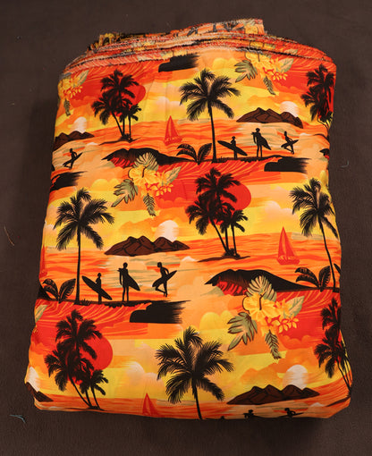 Surfer & Tropical Island Scenic Print Fabric