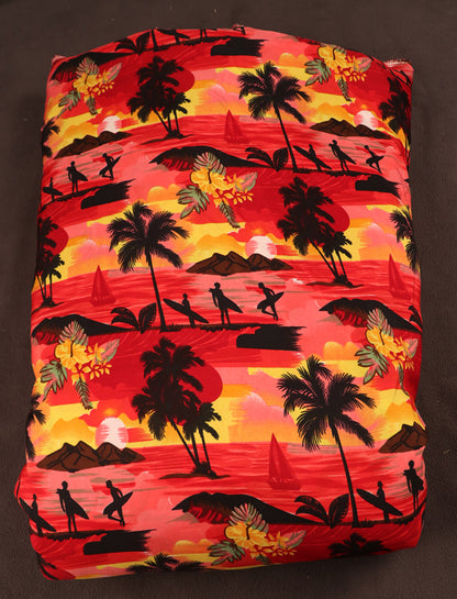 Surfer & Tropical Island Scenic Print Fabric