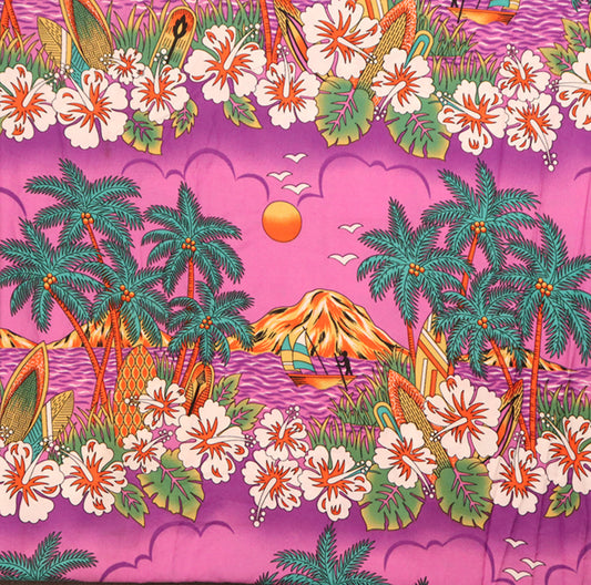 Vintage Hawaiian Surf & Sunset Print Fabric