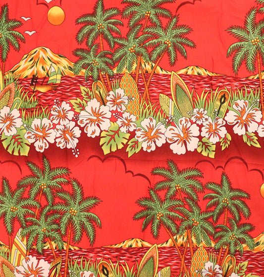 Vintage Hawaiian Surf & Sunset Print Fabric