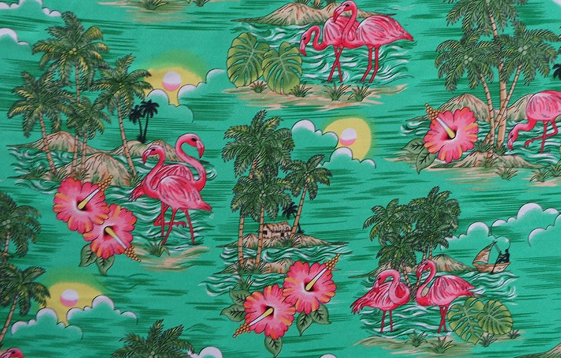 Scenic design with Flamingo Island Print Fabric
