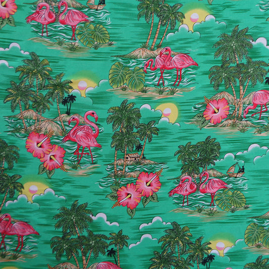 Scenic design with Flamingo Island Print Fabric