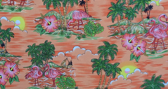Scenic design with Flamingo Island Print Fabric