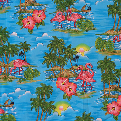 Scenic design with Flamingo Island Print Fabric