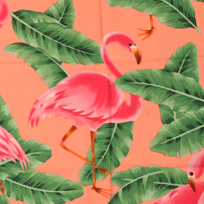 Tropical Flamingo & Banana Leaf Printed Fabric