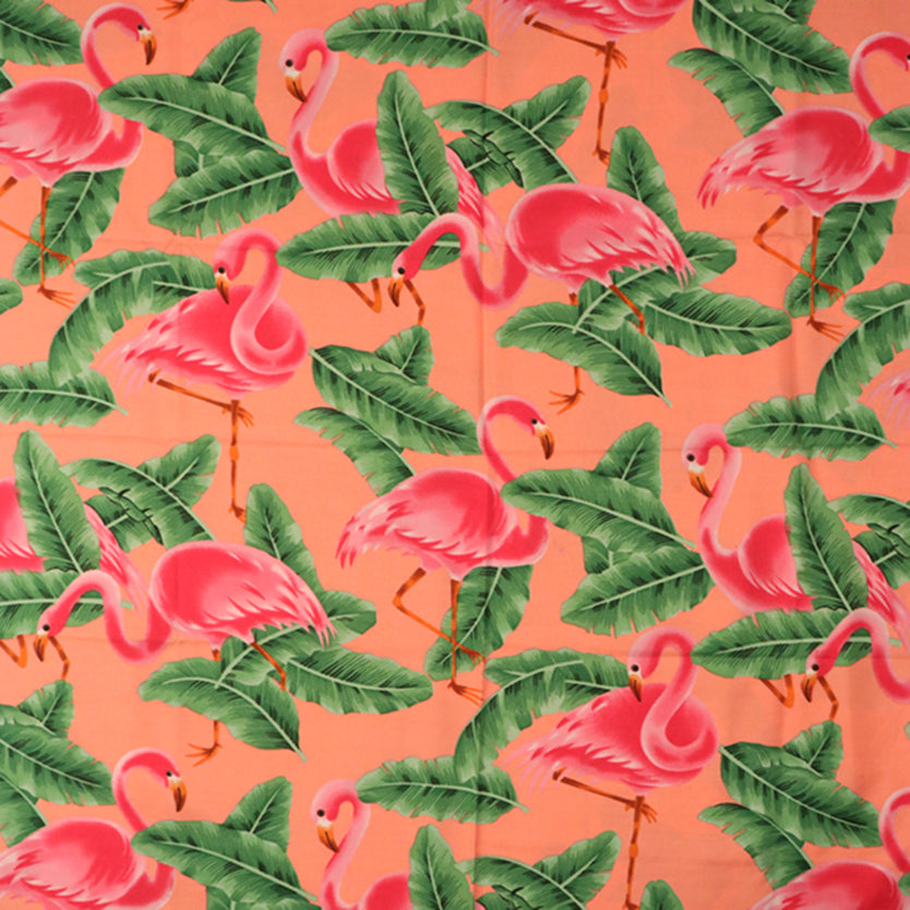 Tropical Flamingo & Banana Leaf Printed Fabric