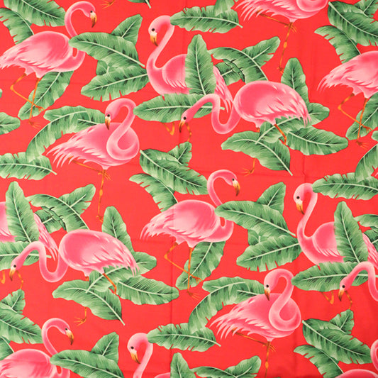 Tropical Flamingo & Banana Leaf Printed Fabric