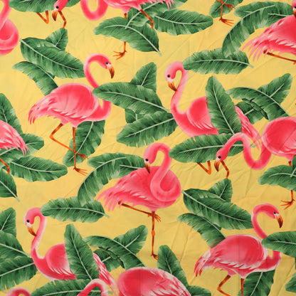 Tropical Flamingo & Banana Leaf Printed Fabric