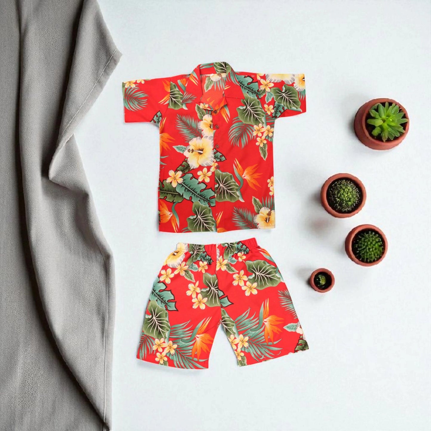 Tropical Vibes Kids' Hawaiian Shirt & Shorts Set