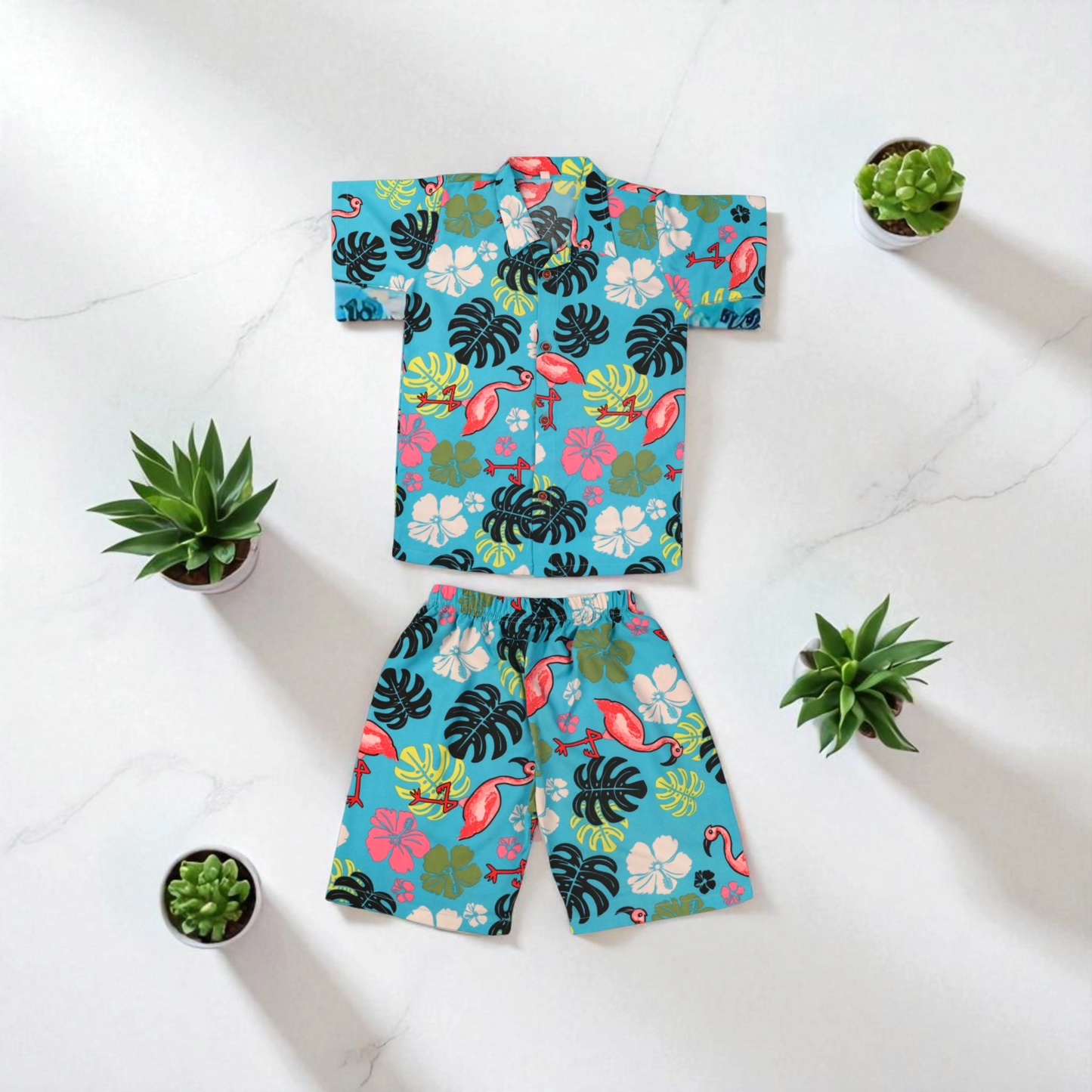 Flamingo Fun Kids' Tropical Shirt & Shorts Set