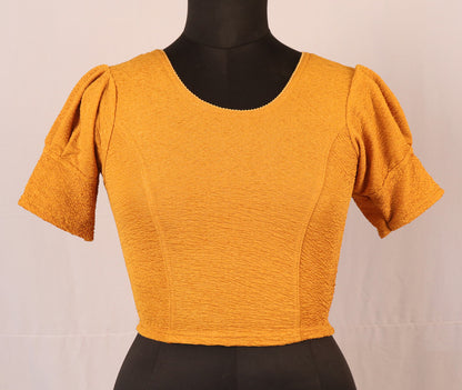 Stylish Textured  Fabric Puff Shoulder Yellow Blouse for Women