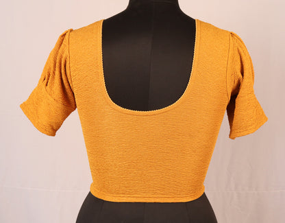 Stylish Textured  Fabric Puff Shoulder Yellow Blouse for Women