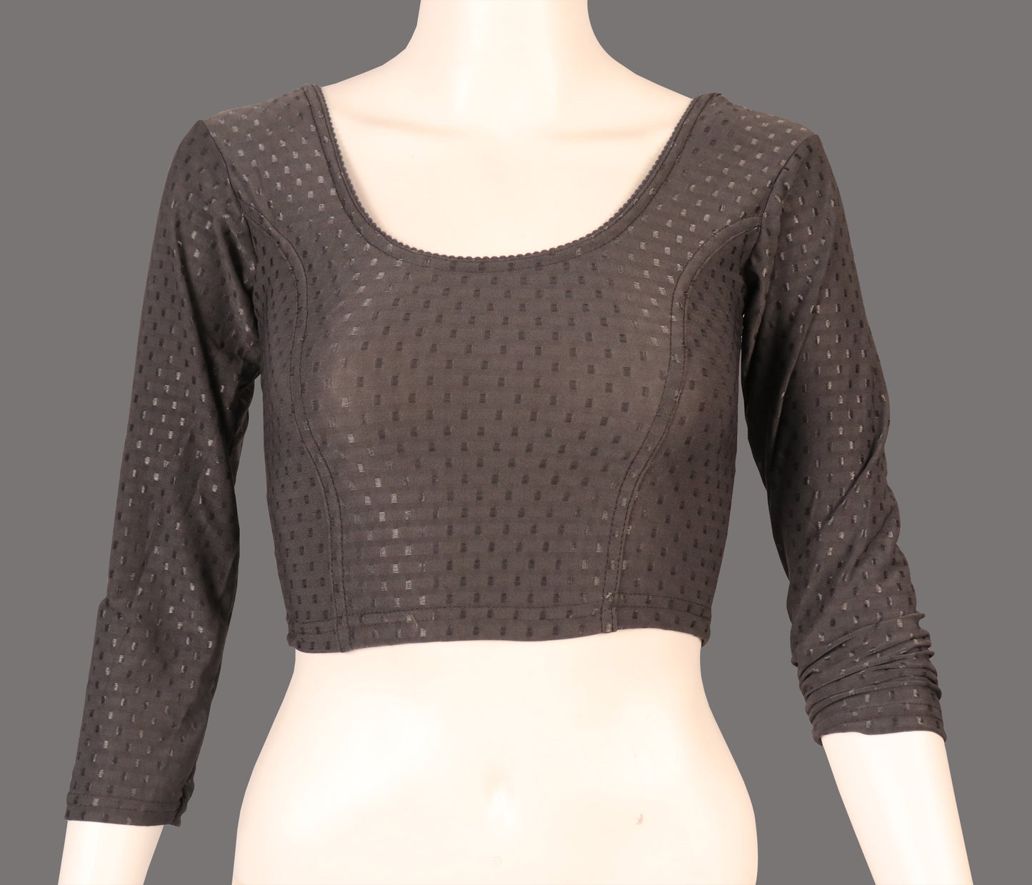 Classic Long Sleeve Dobby Weave Fabric Gray Blouse for Women