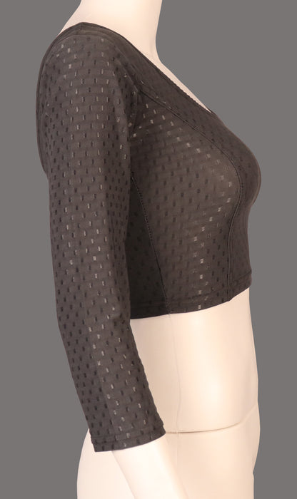 Classic Long Sleeve Dobby Weave Fabric Gray Blouse for Women